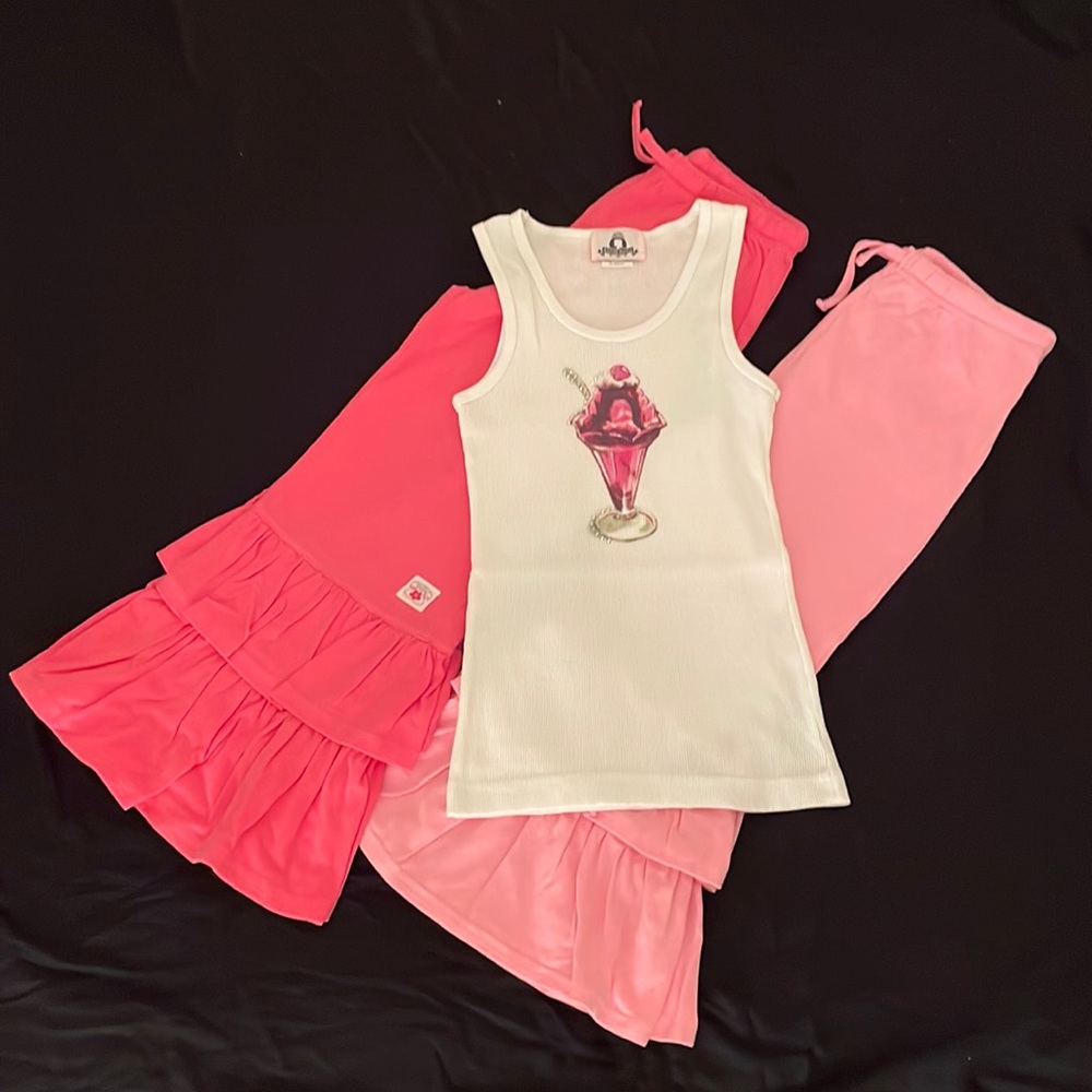 COUTURE Pink Ruffle Pants and Ice Cream Bling Tank Top